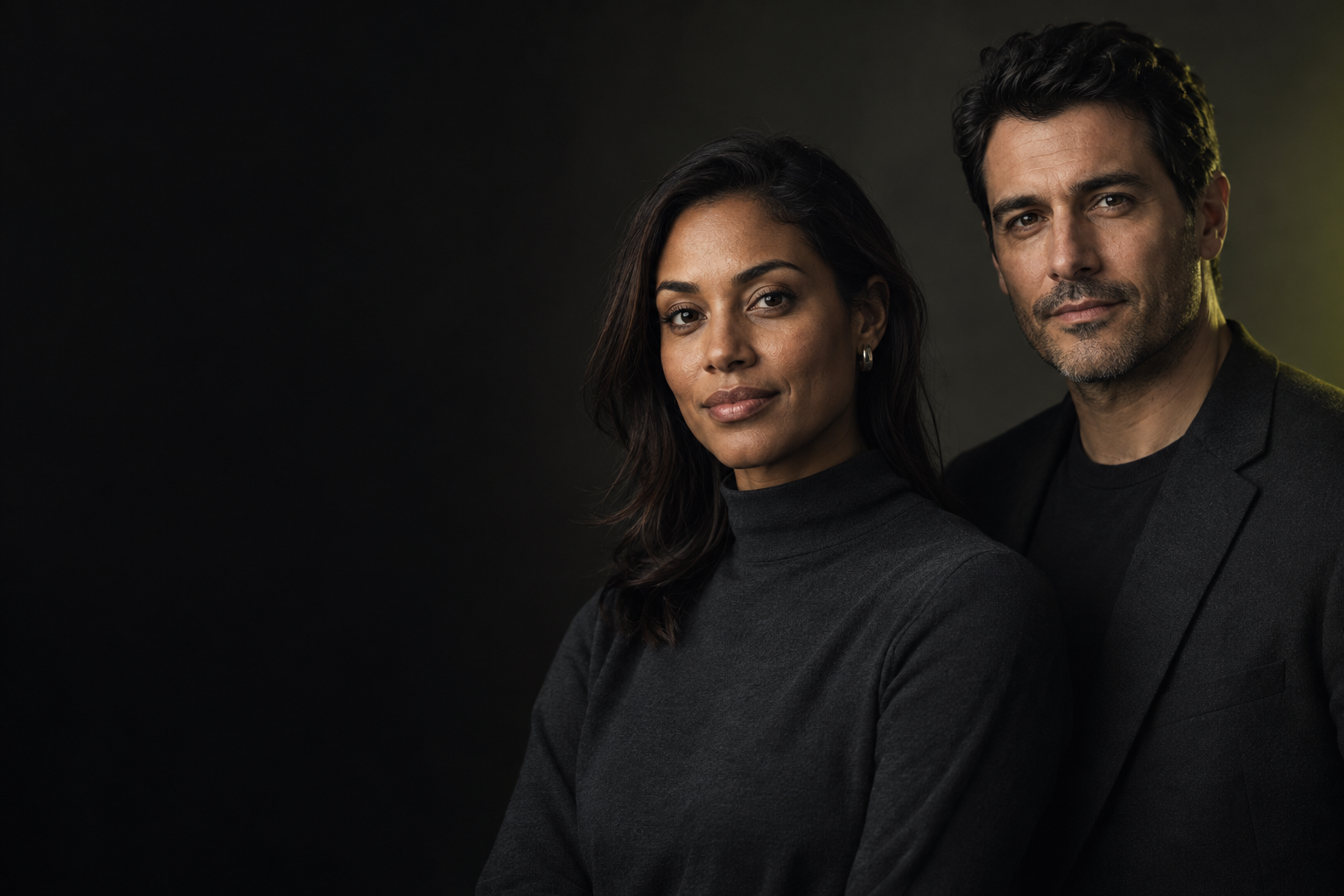 Illustrative studio portrait of two fictional adults